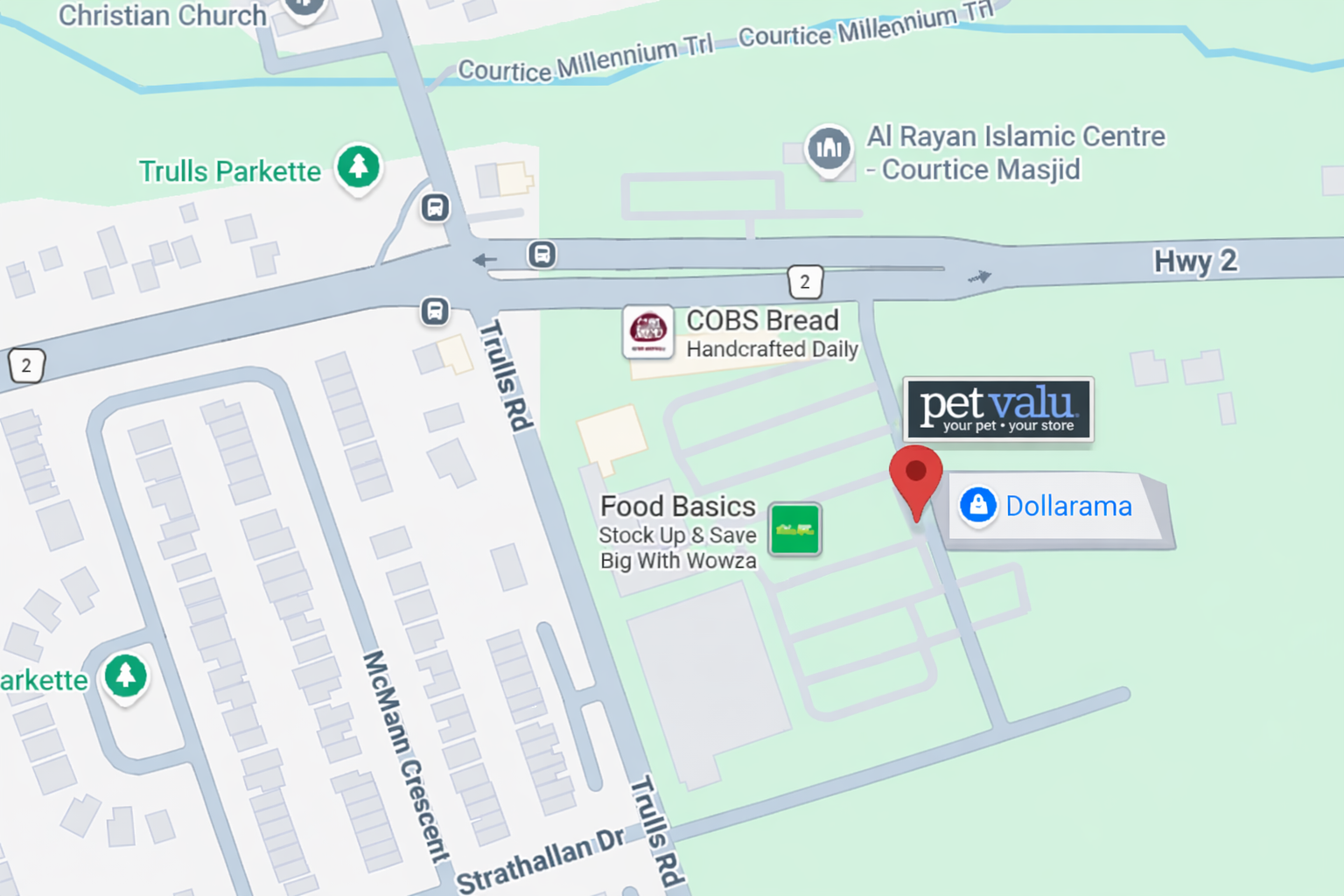 Map to Pet Valu Courtice Commons